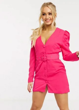 Розовое платье-пиджак с пышными рукавами и поясом Unique21-Розовый цвет