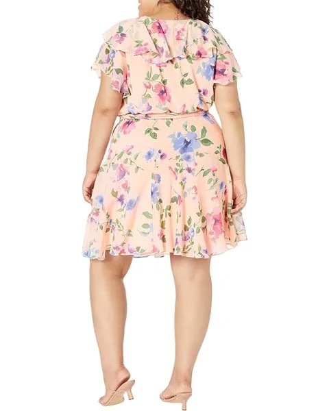Платье LAUREN Ralph Lauren Plus Size Floral Belted Crinkle Georgette Dress, цвет Pink Multi