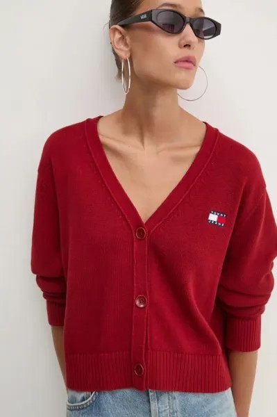 Хлопковый кардиган Tommy Jeans, бордовый