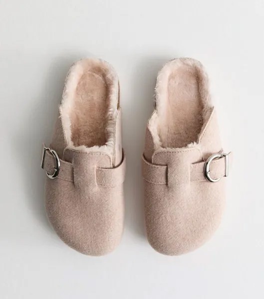 Розовые фетровые мюли на подкладке из искусственного меха New Look, розовый