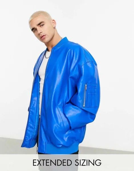 Кожаный бомбер в стиле оверсайз ASOS DESIGN темно-синего цвета