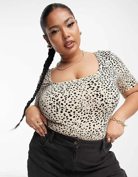 ASOS DESIGN Curve – Боди скинни с небольшим леопардовым принтом и футболочного кроя
