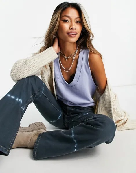 Голубой топ в стиле oversized без рукавов Free People Cozy Girl