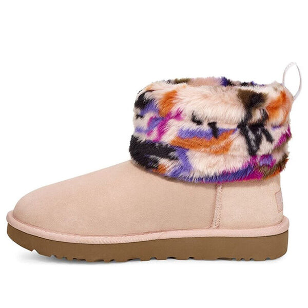 Зимние ботинки пуховые мини стеганые пестрые Ugg, розовый