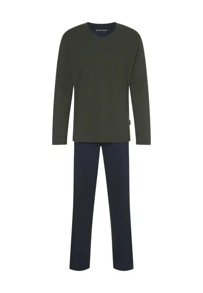 Мужская пижама с v-образным вырезом и логотипом TOM TAILOR, цвет Green Dark