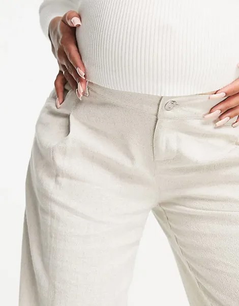 Широкие льняные брюки овсяного цвета ASOS DESIGN Maternity