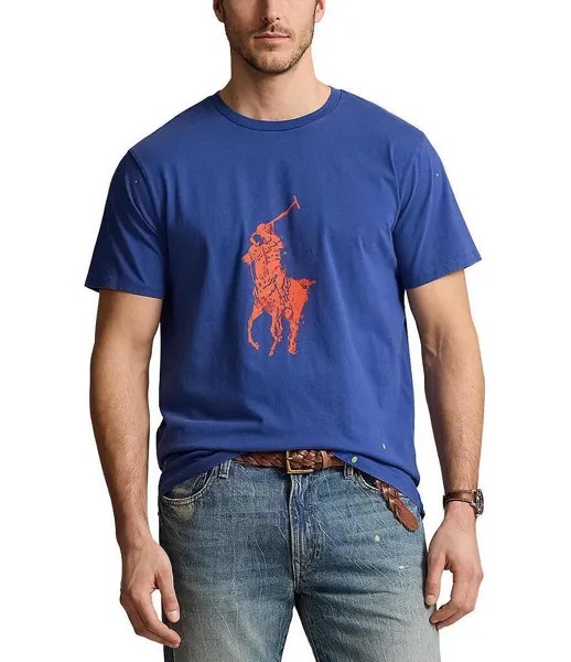 Polo Ralph Lauren классического кроя из трикотажного джерси Big Pony с мотивом в виде брызг краски, футболка с круглым вырезом и короткими рукавами, синий