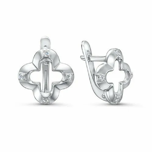 Серьги Del'ta, серебро, 925 проба, родирование, фианит, золотой