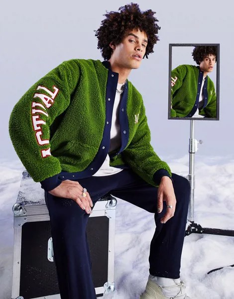 Oversized-бомбер с аппликаций с эффектом букле зеленого цвета ASOS Actual-Зеленый