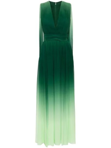Elie Saab плиссированное платье с эффектом омбре, зеленый