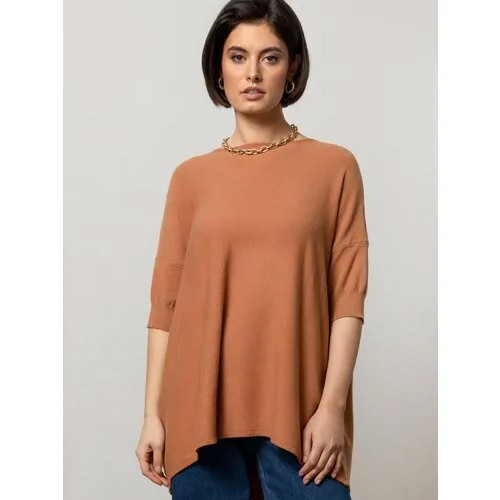 Джемпер hassfashion, укороченный рукав, оверсайз, удлиненный, трикотаж, размер Free Size, коричневый