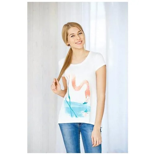 Женская футболка с коротким рукавом и принтом-фламинго / белый / S