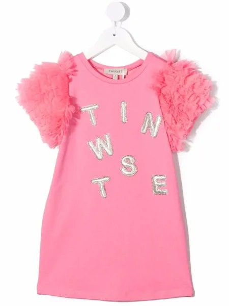 TWINSET Kids платье-футболка с оборками и логотипом