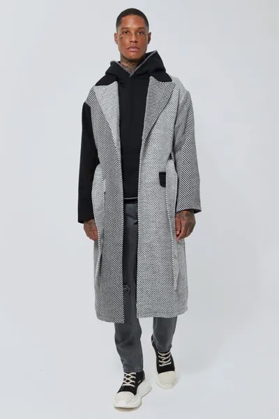 Шерстяное пальто в тональном цвете с поясом Boohoo, серый