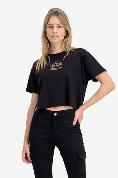 Хлопковая футболка Basic T COS ML с принтом из фольги Alpha Industries, черный