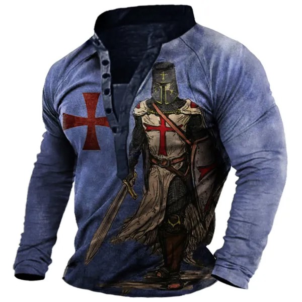 Мужская винтажная футболка Henley с длинным рукавом Templar Cross