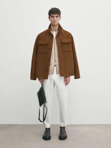 Трикотажный кардиган из полушерсти на молнии Massimo Dutti, норковый