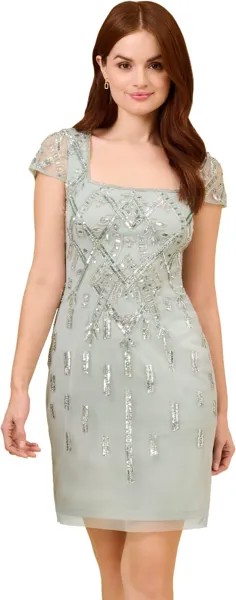 Коктейльное платье с квадратным вырезом и рукавами-крылышками Adrianna Papell, цвет Aqua Dust
