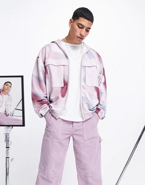 Oversized-худи на молнии со сплошным аэрозольным принтом и карманами на груди ASOS DESIGN-Разноцветный