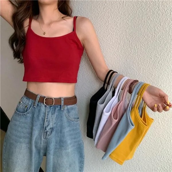 Лето Корейские Женщины Похудение Camisole Женский Аккуратно Машина Шик Короткий Жилет