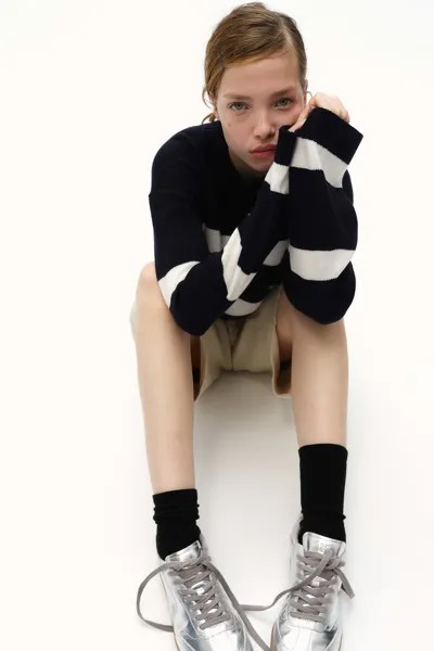Короткий свитер-поло H&M, синий