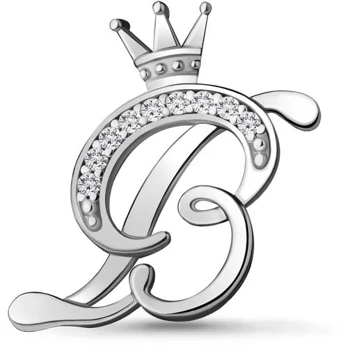 Серебряная брошь-буква В Aquamarine с фианитом А77330А
