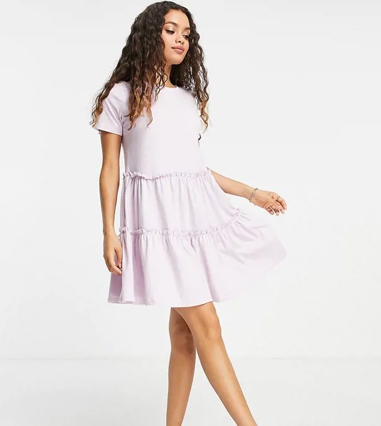 Сиреневое платье-футболка мини с присборенной юбкой River Island Petite-Фиолетовый цвет