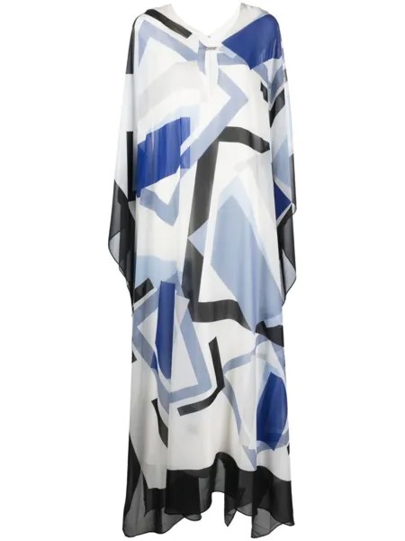 Halston драпированное платье макси с узором, белый