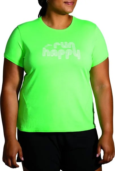 Футболка Brooks Distance Short Sleeve 2.0, цвет Neo Green/Retro Run Happy
