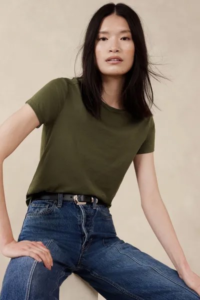 Хлопковая футболка Supima с круглым вырезом Banana Republic, зеленый