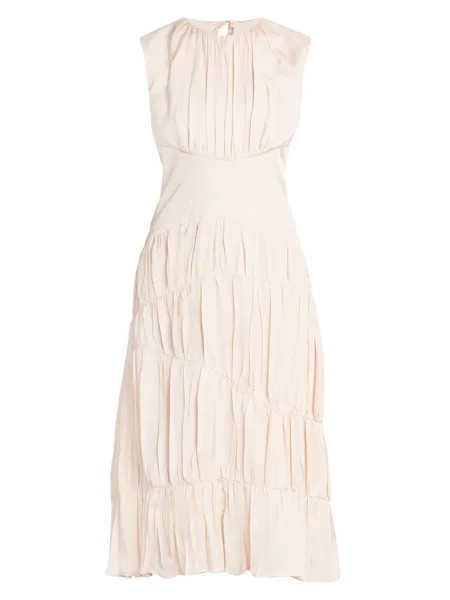 Ярусное платье-миди со складками Jil Sander, белый