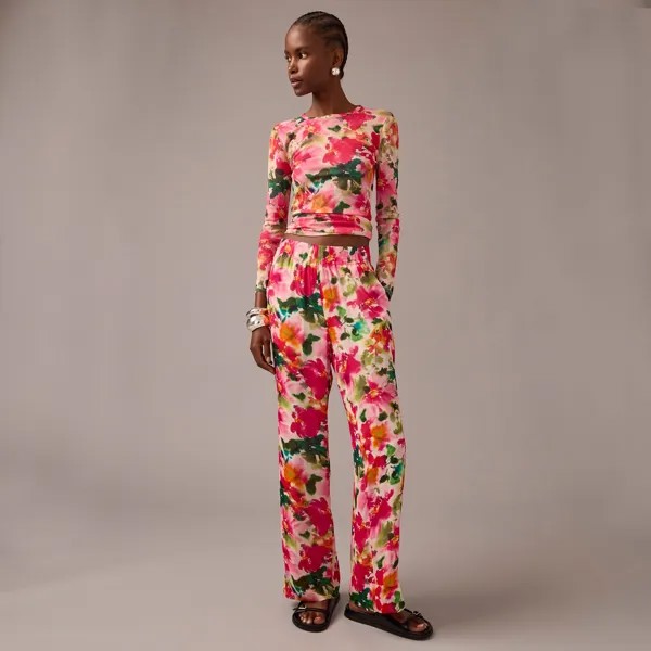 Длинные брюки Астрид из цветочного шифона J.Crew, розовый