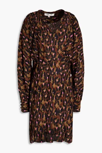 Платье мини из крепдешина Dollie со сборками и принтом Diane Von Furstenberg, цвет Animal print