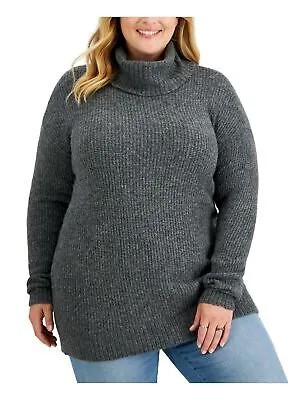 STYLE - COMPANY Женская серая вязаная туника с длинными рукавами и воротником-хомутом, свитер Plus 0X