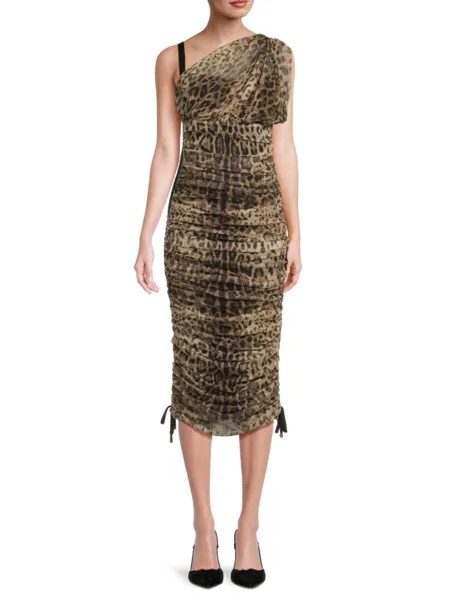 Платье миди из смесового шелка со сборками Dolce&Gabbana, цвет Brown Black