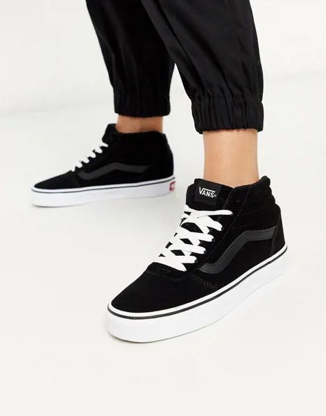 Черно-белые высокие замшевые кроссовки Vans-Черный