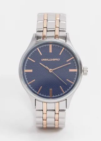 Наручные часы с синим циферблатом и металлическим браслетом в серебристом и золотистом тонах ASOS DESIGN-Многоцветный