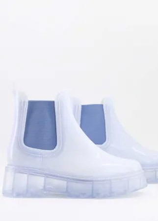 Жемчужно-голубые резиновые ботинки челси на массивной подошве ASOS DESIGN-Голубой