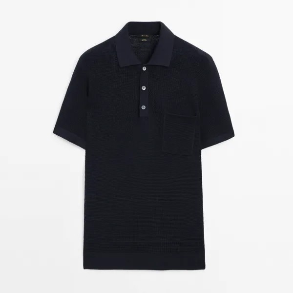 Рубашка поло Massimo Dutti Knit Short Sleeve With Chest Pocket, темно-синий
