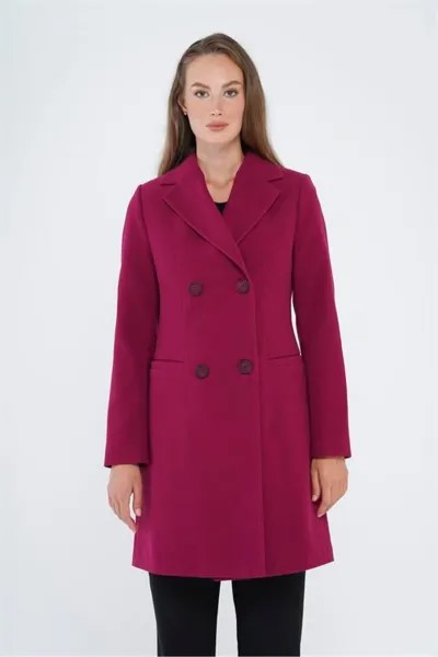 Куртка Воротник Филейный Карман Двубортное Пальто Фуксия 3769 Olcay, розовый