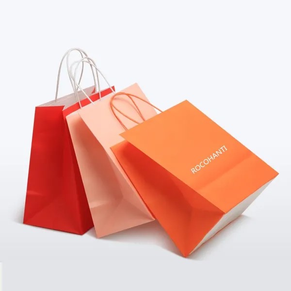 20 шт., высококачественные подарочные сумки, оптовая продажа одежды, косметика, женская сумка с логотипом и ручкой для покупок из крафт-бумаги