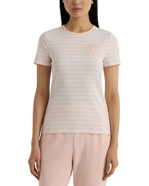 Футболка LAUREN Ralph Lauren Striped Stretch Cotton Crew Neck, цвет White/Pink Opal