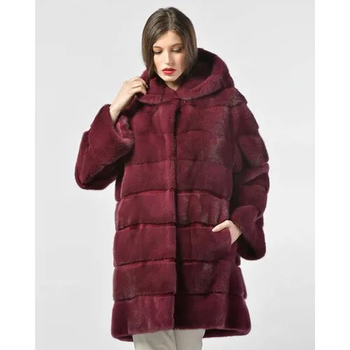 Пальто Manakas Frankfurt, норка, силуэт прямой, капюшон, размер 40, фиолетовый