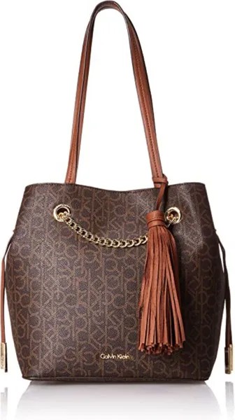 НОВИНКА, женская коричневая сумка-тоут с кисточками и цепочкой с логотипом Calvin Klein, большая сумка-кошелек