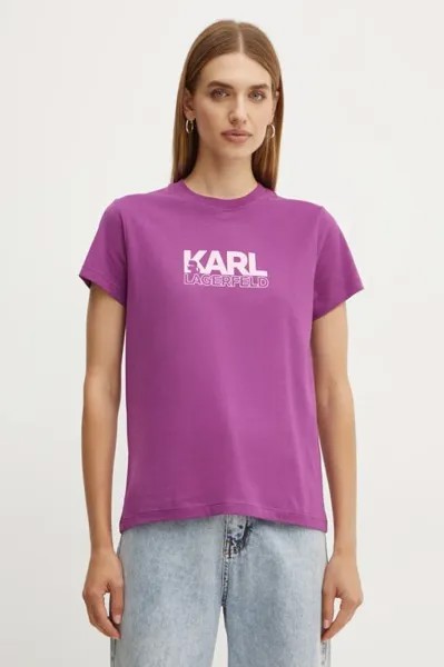 Хлопковая футболка Karl Lagerfeld, фиолетовый