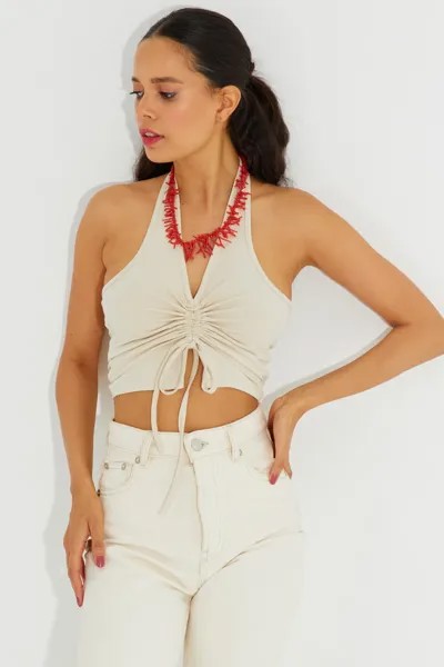 Женская укороченная блузка ванильного цвета с открытой спиной B2697 Cool & Sexy, бежевый