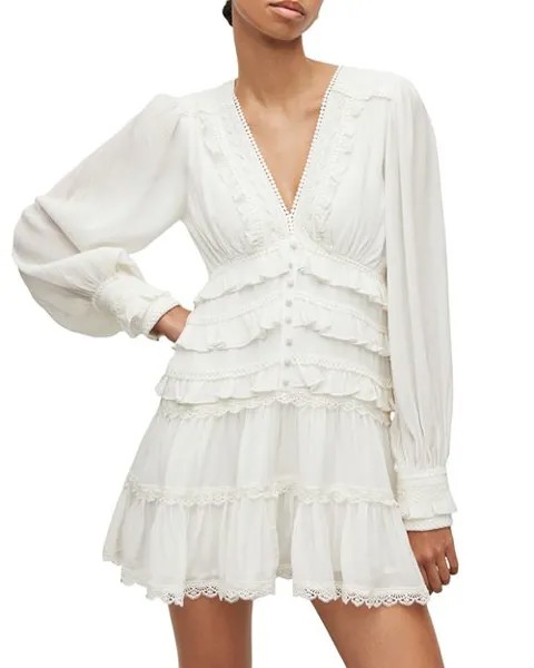 Мини-платье Zora с кружевной отделкой и оборками ALLSAINTS, цвет White