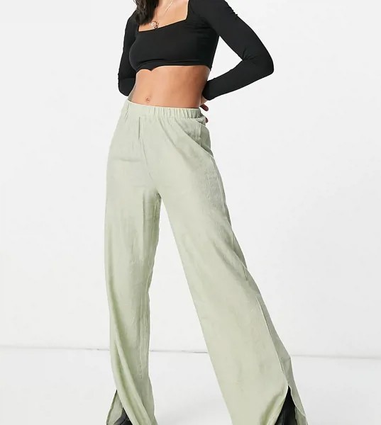 Шалфейно-зеленые фактурные брюки с широкими штанинами от комплекта Missguided-Зеленый