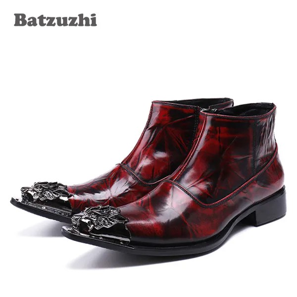 Batzuzhi новые рок японские tyle модные мужские ботинки с острым носком винно-красные Роскошные Мужские классические ботинки кожаные ботинки бол...