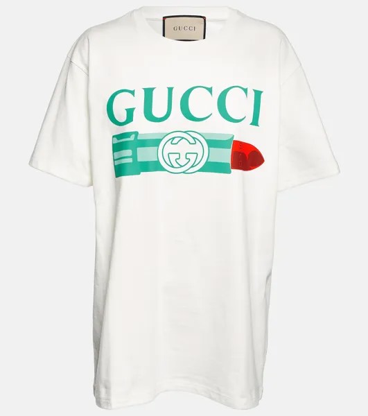 Футболка из хлопкового джерси с логотипом Gucci, белый